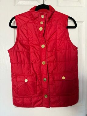 Tory Burch Bright Pink Quilted Vest with Gold Logo Tag